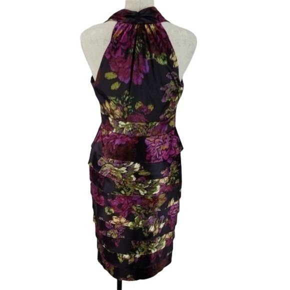 Evan Picone Mock Halter V-Neck Dark Floral Dress‎ Party Fitted Size 6 - Picture 4 of 8